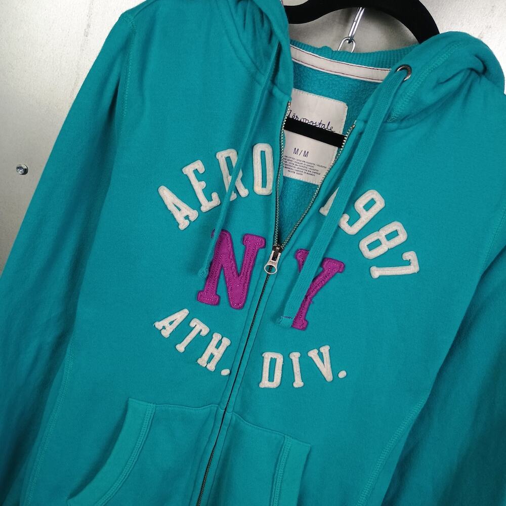 Aeropostale New York Vintage Y2K Zip Hoodie Sweatshirt Medium Bright Neon Preppy